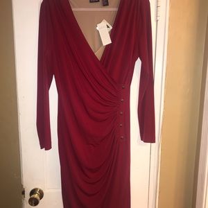 Not clingy but form fitted cranberry/red dress.
